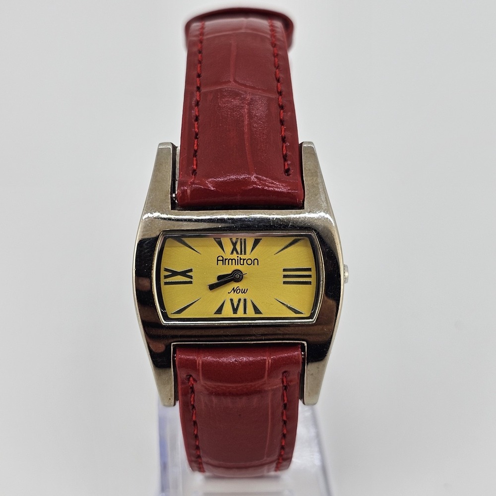 Armitron Analog Women's Watch 30MM Yellow Dial NEW Red Leather Bands NEW Battery